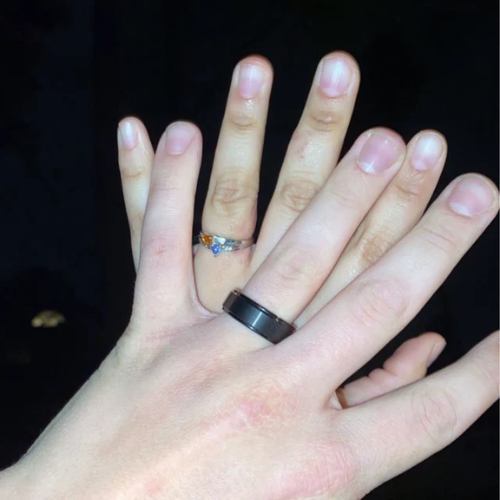 Customer wearing FoundryCut men's tungsten ring