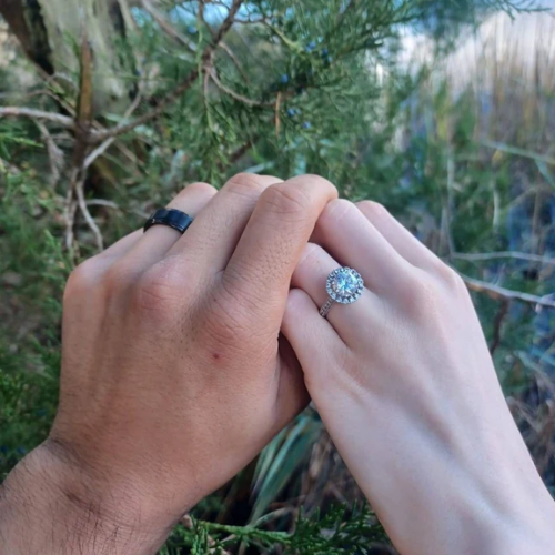 Happy customer wearing FoundryCut tungsten ring