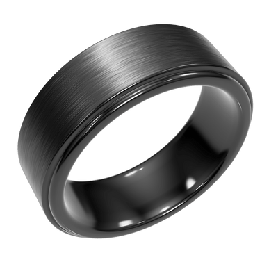 Monolith black matte tungsten wedding band with beveled edges
