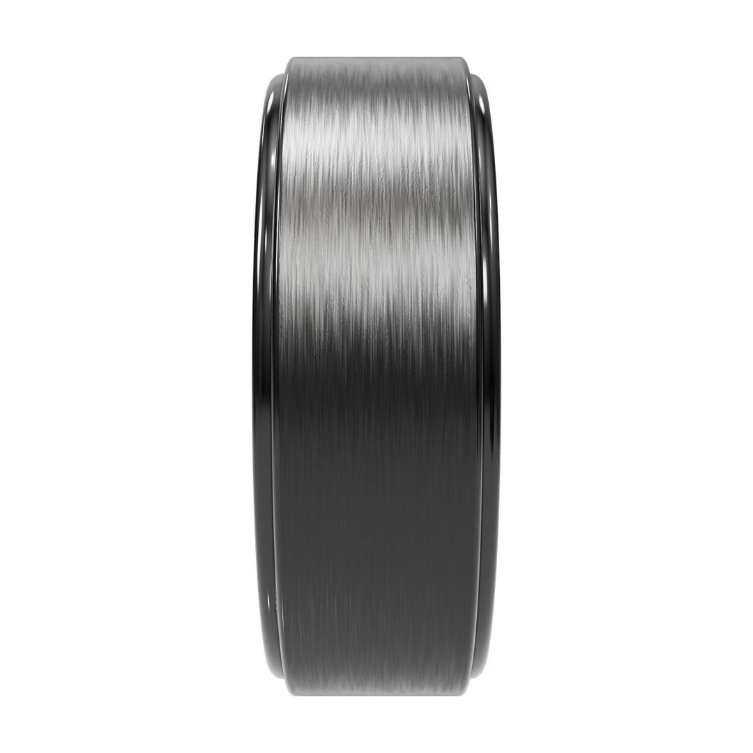 Monolith tungsten wedding band — black matte surface texture