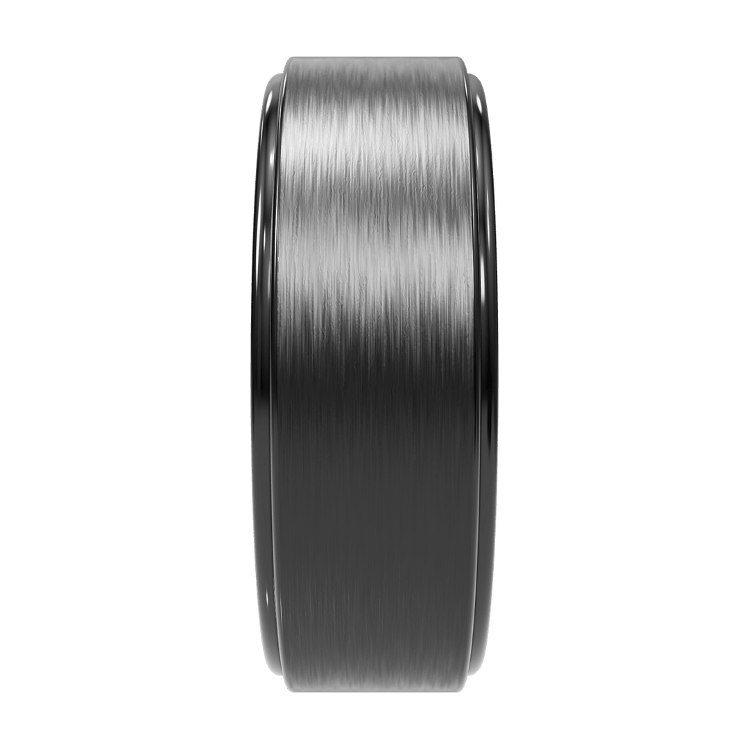 Monolith tungsten wedding band — black matte surface texture