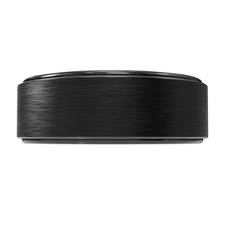Monolith tungsten wedding band — beveled edge detail