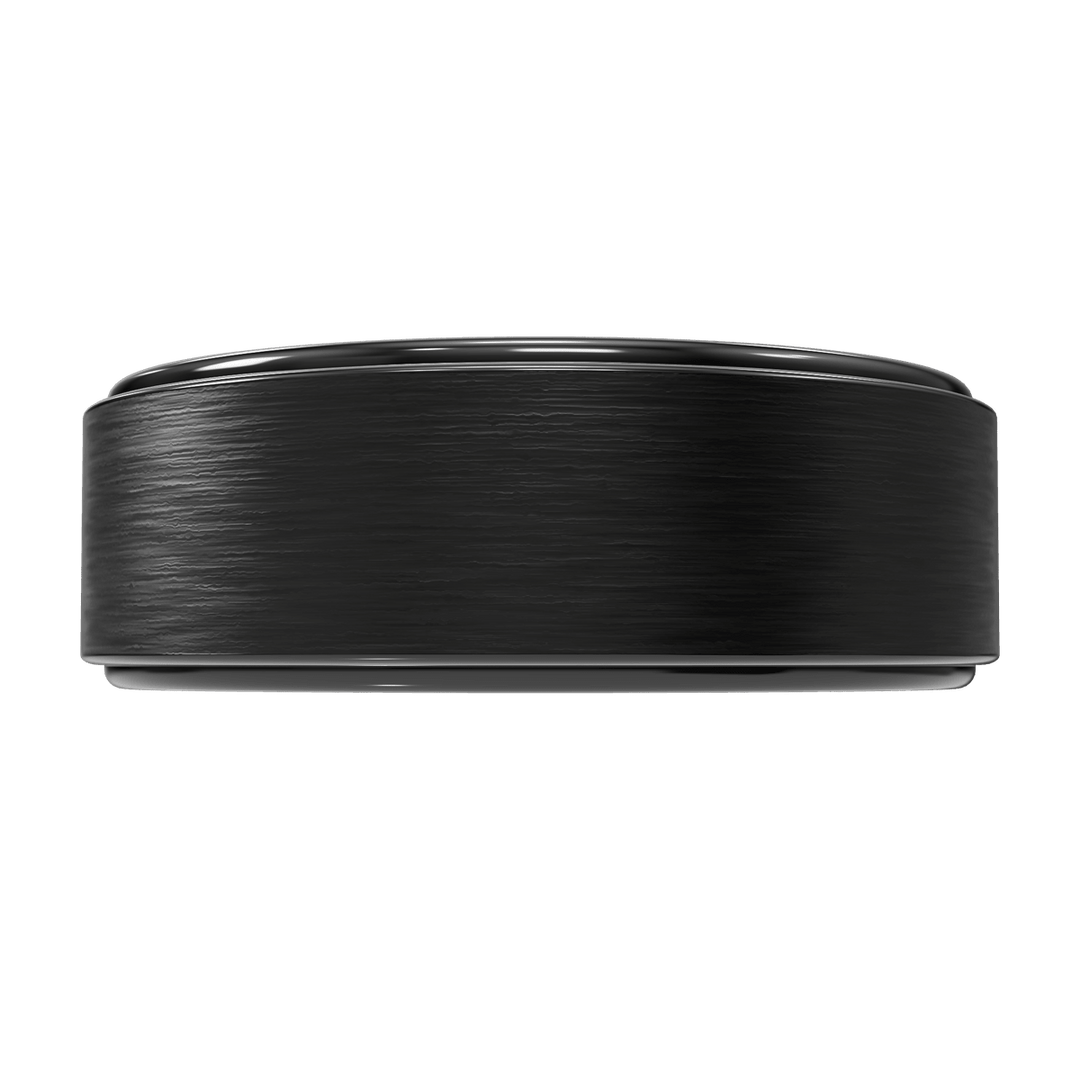 Monolith tungsten wedding band — beveled edge detail