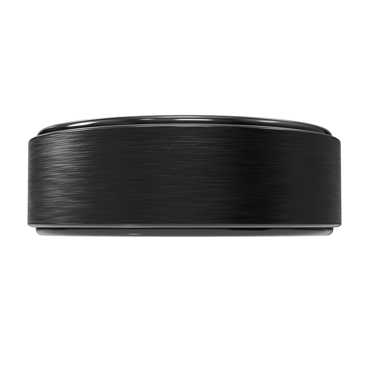 Monolith tungsten wedding band — beveled edge detail
